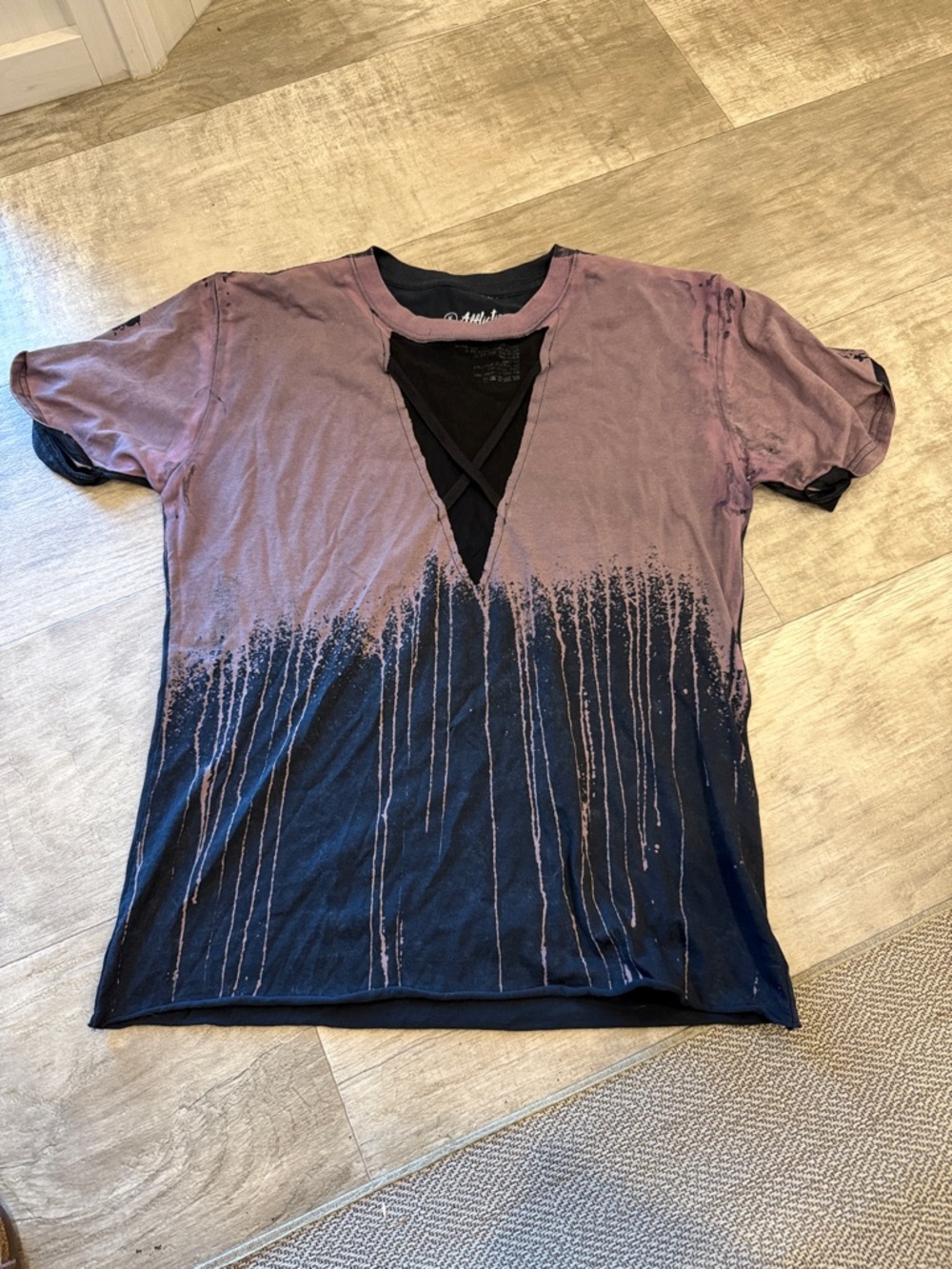 Affliction Women's Purple and Black Dip-Dye V-Neck Tee